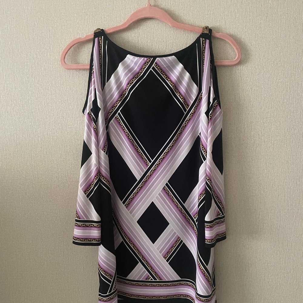 JM Collection Black and Pink Geometric Blouse